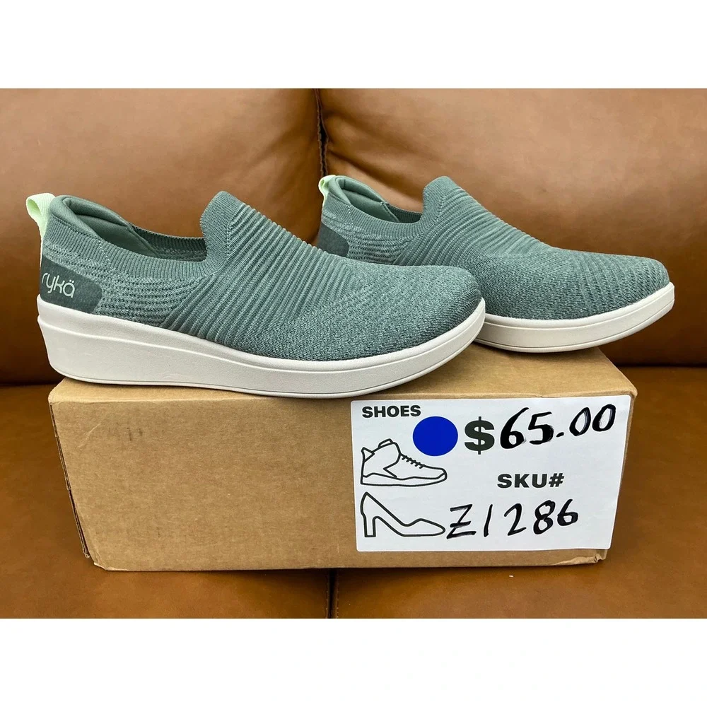 Ryka Limitless Slip-On Sneakers Womens 8W Forest Green Washable Knit